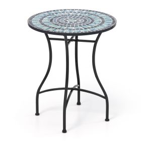 24 Inch Patio Bistro Table with Ceramic Tile Tabletop (Color: Blue)