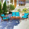 4 Pieces Acacia Wood Patio Rattan Furniture Set with Zippered Cushions